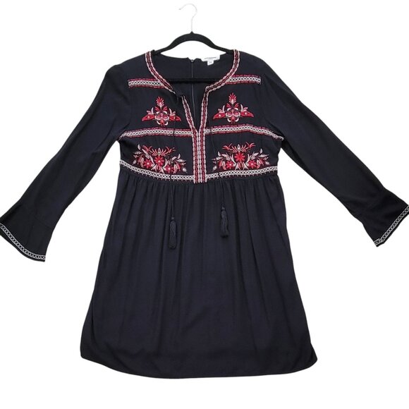 beachlunchlounge Peasant Embroidered Black Boho Mini Dress Size M - Picture 13 of 16